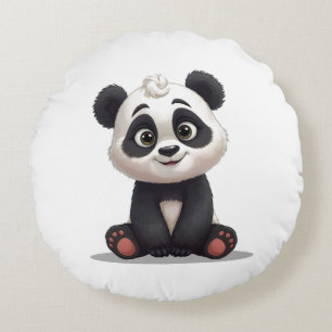 Cojín Redondo Ilustración de dibujos animados de oso panda senta