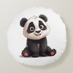 Cojín Redondo Ilustración de dibujos animados de oso panda senta