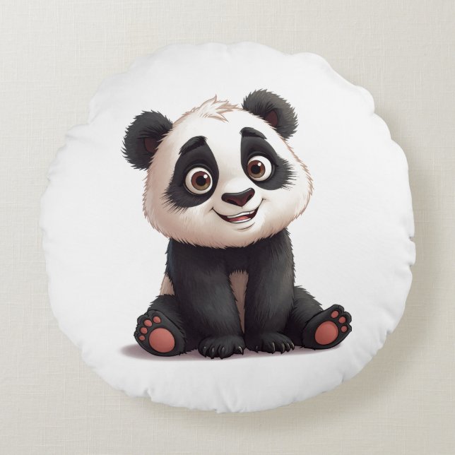 Cojín Redondo Ilustración de dibujos animados de oso panda senta (Anverso)