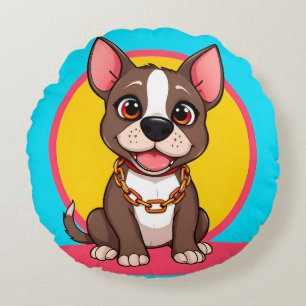 Cojín Redondo Ilustración de dibujos animados de perro feliz