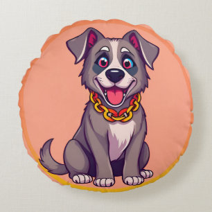 Cojín Redondo Ilustración de dibujos animados de perro feliz