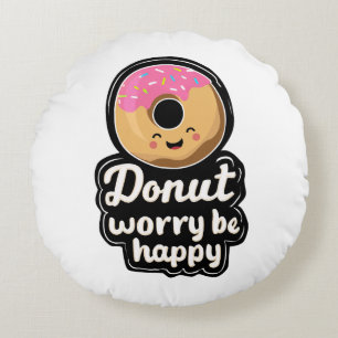 Cojín Redondo Ilustración de Donut Sonriente Adorable – “Donut W