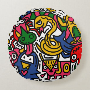 Cojín Redondo Ilustracion de Doodle de la cosecha de mano, perso