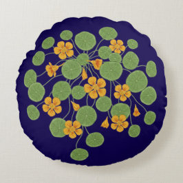 Cojín Redondo Ilustración de Flor de Nasturcia Vintage Naturalez