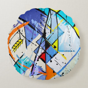 Cojín Redondo ilustracion de fondo abstracto, con trazos, sp