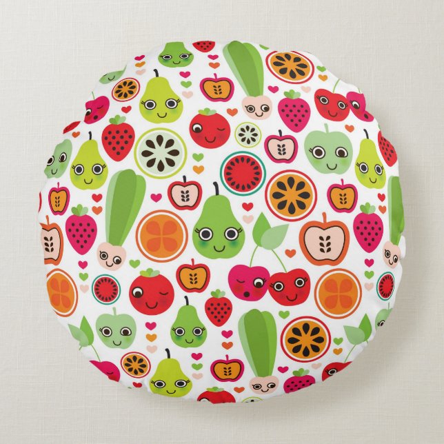 Cojín Redondo ilustracion de fruta manzana (Anverso)