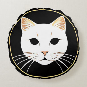 Cojín Redondo Ilustración de gato blanco elegante