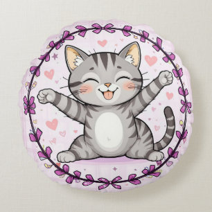 Cojín Redondo Ilustración de gato de dibujos animados feliz