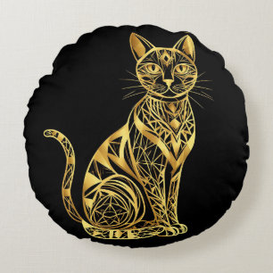 Cojín Redondo Ilustración de gato geométrico elegante en tonos d