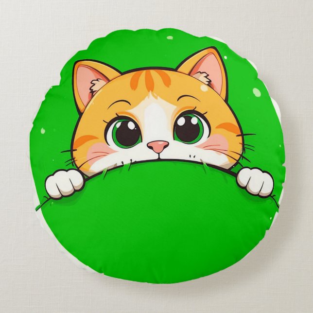 Cojín Redondo Ilustración de gato lindo (Anverso)