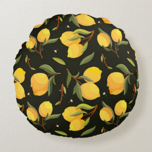 Cojín Redondo Ilustracion de limón: Patrón sin soldadura pintado