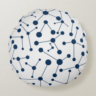 Cojín Redondo Ilustracion de líneas y círculos azules modernos