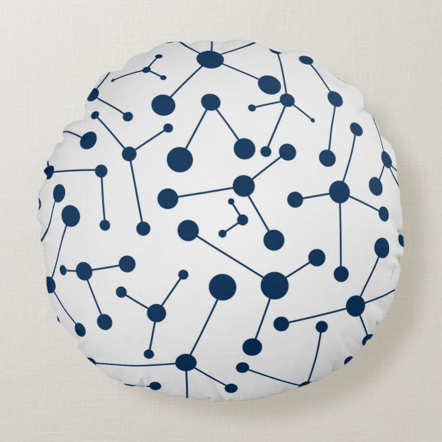 Cojín Redondo Ilustracion de líneas y círculos azules modernos (Anverso)