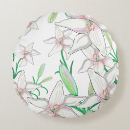 Cojín Redondo Ilustración de Lirio Blanco  