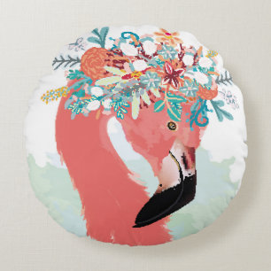 Cojín Redondo Ilustracion de moda con flamingoflami rosa dibujad