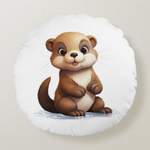 Cojín Redondo ilustracion de nutria personalizado