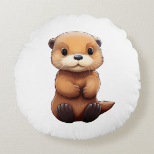 Cojín Redondo ilustracion de nutria personalizado
