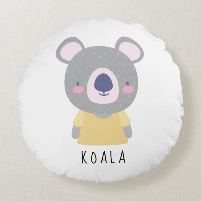 Cojín Redondo Ilustracion de oso de Koala - Personalizable (Anverso)