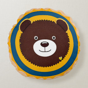 Cojín Redondo Ilustración de oso lindo con colores brillantes
