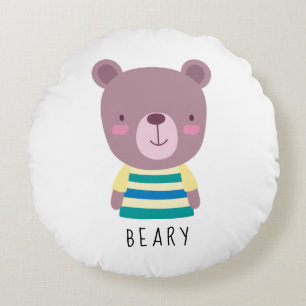 Cojín Redondo Ilustracion de oso lindo - Personalizable