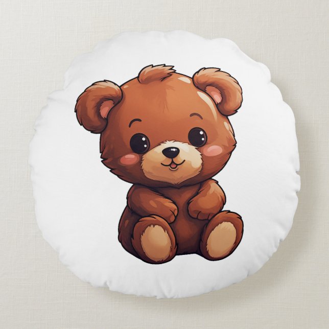 Cojín Redondo ilustracion de oso personalizado (Anverso)