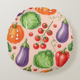 Cojín Redondo Ilustración de Patrón de Verduras Coloridas