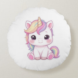 Cojín Redondo Ilustración de pegatina de unicornio mágico adorab
