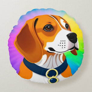 Cojín Redondo Ilustración de perro de dibujos animados coloridos