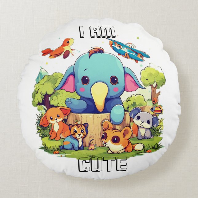 Cojín Redondo Ilustracion de personalizado animal lindo (Anverso)