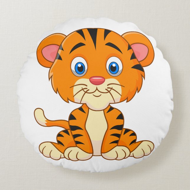 Cojín Redondo Ilustracion de personalizado animal tigre lindo (Anverso)