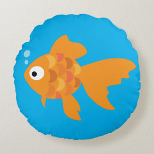 Cojín Redondo Ilustracion de pescado de oro