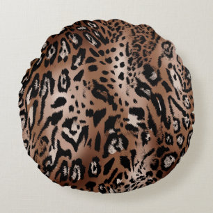 Cojín Redondo Ilustracion de piel de leopardo tejido de patrones