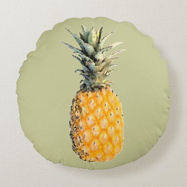 Cojín Redondo ilustracion de piña amarillo (Anverso)