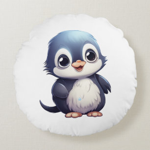 Cojín Redondo Ilustración de pingüino de dibujos animados