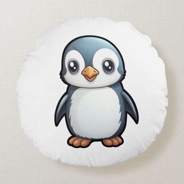 Cojín Redondo ilustracion de pingüino personalizado (Anverso)