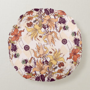Cojín Redondo Ilustracion de rastrillo de luz floral