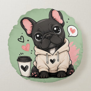 Cojín Redondo Ilustración de sudadera con capucha de Bulldog Fra