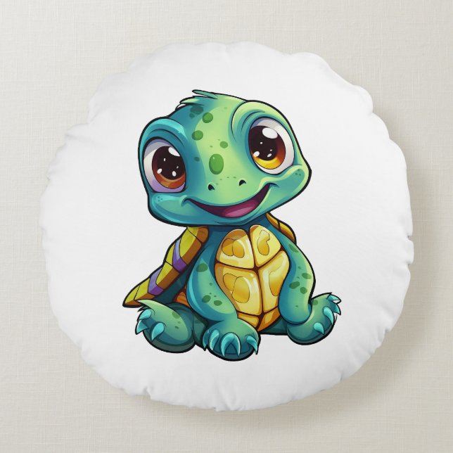 Cojín Redondo ilustracion de tortuga personalizado (Anverso)