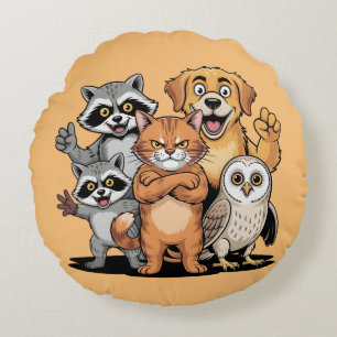 Cojín Redondo Ilustración del equipo de amigos animales de dibuj