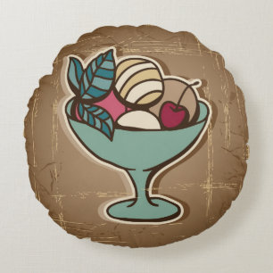 Cojín Redondo Ilustracion del helado en estilo retro