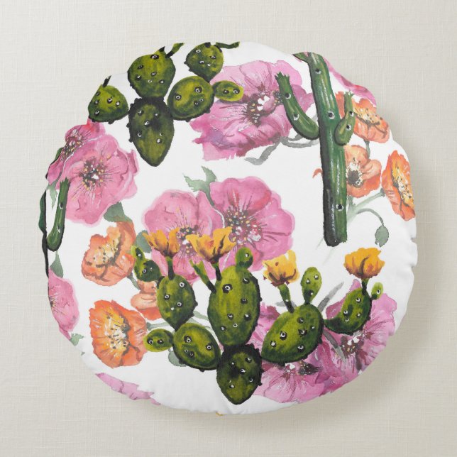 Cojín Redondo Ilustracion dibujado a mano. Dibujo de acuarela. C (Anverso)