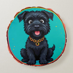 Cojín Redondo Ilustración digital colorida de perro divertido