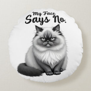 Cojín Redondo Ilustración Divertida de Cara de Gato – Arte de Ga