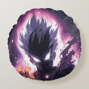 Cojín Redondo Ilustración épica de monstruo de anime