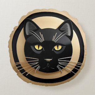 Cojín Redondo Ilustración Estilizada de Gato Negro