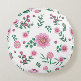 Cojín Redondo Ilustracion floral rosado de bonito Shabby Chic