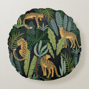 Cojín Redondo Ilustracion forestal de selva leopardo sin problem