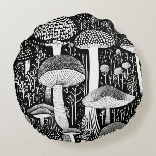 Cojín Redondo Ilustracion forestal monocromo