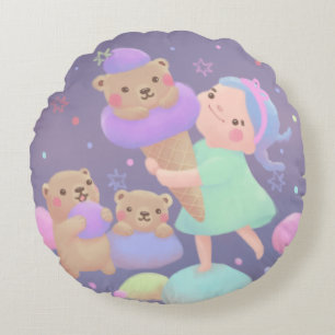 Cojín Redondo Ilustracion helado de oso dulce