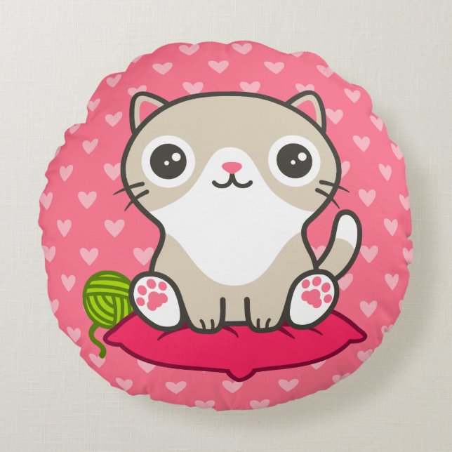 Cojín Redondo Ilustracion Kitty (Anverso)
